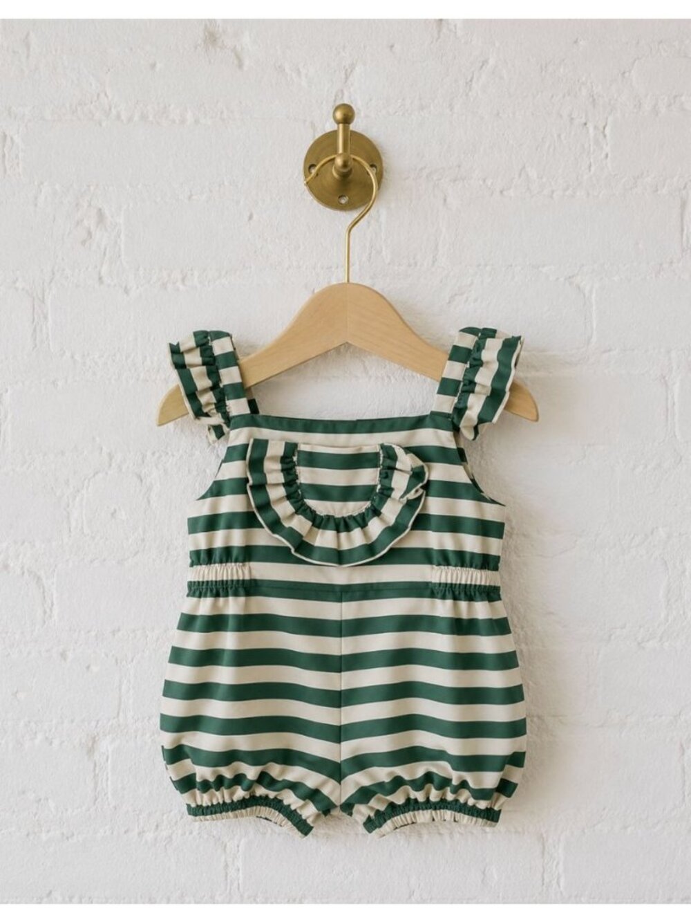 Tia Cibani Green Stripe Ruffle 1 Piece Romper Size 12M Mediterranean Summer Chic